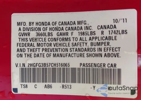 2012 Honda Civic Lx из США, поврежденный, VIN 2HGFG3B57CH516065